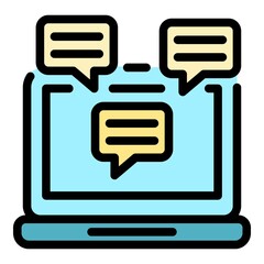 Sticker - Laptop chat icon. Outline laptop chat vector icon color flat isolated