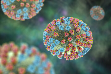 Poster - Flu virus, close-up view, 3D illustration