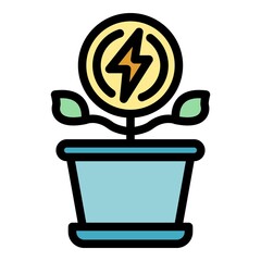 Sticker - Energy idea icon. Outline energy idea vector icon color flat isolated