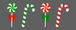 Candy cane and lollipop with  bow. Christmas sweetness. Vector illustration isolated, flat style.