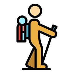 Sticker - Backpack nordic walking icon. Outline backpack nordic walking vector icon color flat isolated