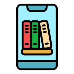Poster - Smartphone book reader icon. Outline smartphone book reader vector icon color flat isolated