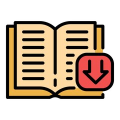 Sticker - Download digital book icon. Outline download digital book vector icon color flat isolated