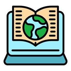 Poster - Global ebook reading icon. Outline global ebook reading vector icon color flat isolated