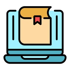 Sticker - Laptop ebook icon. Outline laptop ebook vector icon color flat isolated