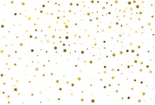 Christmas Drawing With Gold Stars. Golden Stars Celebration Confetti.