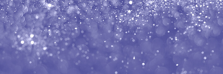 Wall Mural - Trendy very peri color of the year 2022, violet blue sparkling glitter background, christmas texture. Abstract defocused header. Wide screen wallpaper. Panoramic web banner with copy space for design