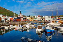 Harbour Of The Forming Whaling Village And Fishing Port Of Husavik In Iceland