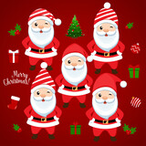 Fototapeta Natura - Santa Claus and Decorated Christmas tree. Merry Christmas and Happy New Year background. Vector illustration.