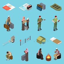 Refugees And Immigrants Isometric Set