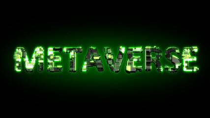 Poster - Metaverse shining dark green cyber text on black, isolated - industrial 3D rendering