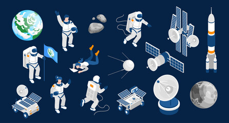 Wall Mural - space isometric color set