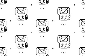 Poster - Seamless pattern with Lions. Icon design. Template elements