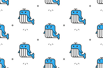 Poster - Seamless pattern with Whales. Icon design. Template elements