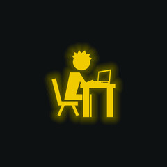 Boy On Computer yellow glowing neon icon