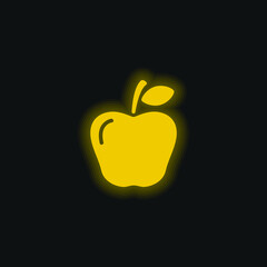 Wall Mural - Apple Fruit yellow glowing neon icon