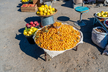 Uzbekistan, wild azarole fruit growing in high altitude in Uzbekistan.