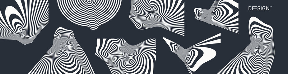 Wall Mural - Abstract melted liquid shape. Background made of distorted lines. Pattern with optical illusion. Psychedelic stripes. Vector illustration for brochure, flyer, card, banner or cover.