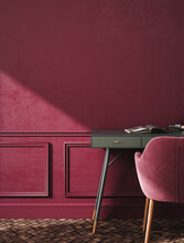 Blank Wall Mockup In Luxury Dark Red Living Room Interior Background, 3d Render