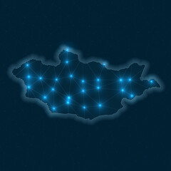 Poster - mongolia network map. abstract geometric map of the country. digital connections and telecommunicati