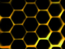 Hexagon Yellow Black Abstract Blurred Background, Graphic Abstract Pattern Texture For Design Or Illustration, Stock Photo