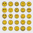 Pack of Cool Trendy Smiley Icons. Hand Drawn Smile Happy Stickers, Patches and Pins Collection.