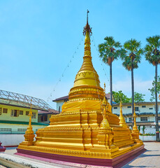 Sticker - The golden Chedi of Wat Sai Moon Myanmar temple, Chiang Mai, Thailand