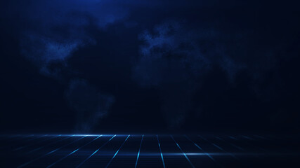 Aufkleber - technology background concept. It consists of an abstract world map and has a table below. dark blue background.