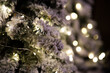 Sztuczne świąteczne drzewka oprószone śniegiem i oświetlone światełkami choinkowymi