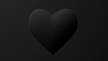 Black Heart Shape Rotating, Black Background. Abstract Monochrome Animation, 3d Render.	