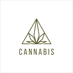 Wall Mural - cannabis hemp marijuana and Triangle leaf geometric logo outline line art