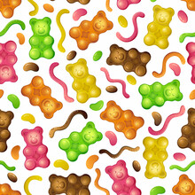 Jelly Bear Pattern, Great Design For Any Purposes. Cartoon Sugar. Textile Pattern. Vector Illustration In On White Background.