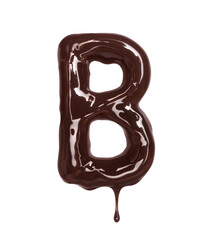 Poster - Latin letter B with drop is made of melted chocolate, isolated on white background