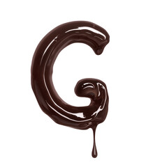 Poster - Latin letter G with drop is made of melted chocolate, isolated on white background