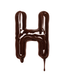 Poster - Latin letter H with drop is made of melted chocolate, isolated on white background