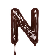 Poster - Latin letter N with drop is made of melted chocolate, isolated on white background