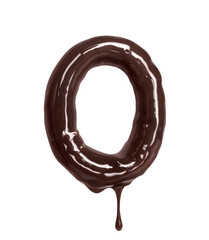 Poster - Latin letter O with drop is made of melted chocolate, isolated on white background