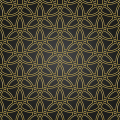  Seamless vector ornament. Modern black and golden background. Geometric modern pattern