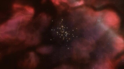 Wall Mural - Spaceship travelling at the speed of light through a red nebula in space. 3d animation