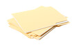 Stack of yellow files with documents on white background