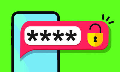 Poster - Mobile phone unlocked notification button and password field notice vector, concept of smartphone security alert, personal access, user authorization, login, protection technology icon