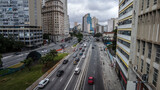 Fototapeta Nowy Jork - Sao Paulo, Brazil, November 20, 2021. Traffic on the Prestes Maia Avenue, downtown Sao Paulo city