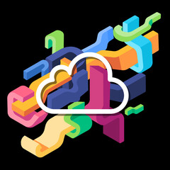 Poster - Cloud computer icon technology virtual internet decorative curve vibrant energy graphic art art design illustration