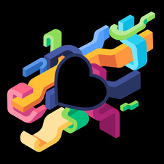 Poster - Love shape icon romantic hollow dark heart decorative curve vibrant energy graphic art art design illustration