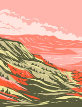 WPA Poster Art Of Seminoe State Park At The Base Of The Seminoe Mountains In Sinclair, Carbon County, Wyoming, United States Of America USA Done In Works Project Administration Style.