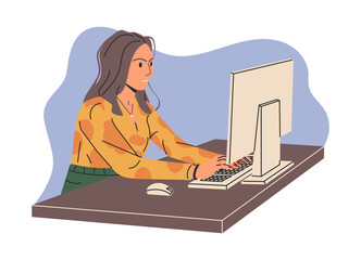 Poster - Woman Work on Computer in Office or Home Isolated