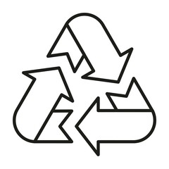 Wall Mural - Eco waste recycling triangular sign. Simple outline black and white vector icon. Thin lines