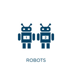 Poster - robots vector icon. robot filled flat symbol for mobile concept and web design. Black business glyph icon. Isolated sign, logo illustration. Vector graphics.