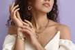 Leinwandbild Motiv Fashionable African-American woman with stylish jewellery on color background