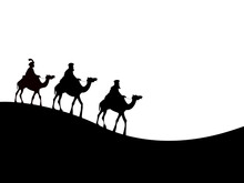 Walk Of The Three Wise Men Over The Desert To Visit The Newborn Jesus, And Bring Gifts